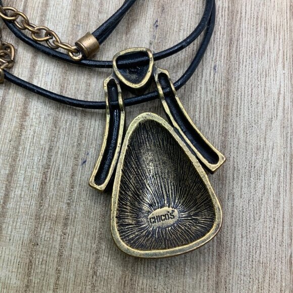 Chico's Vintage Red & Gold Enamel Leather Cord Necklace - Picture 2 of 5